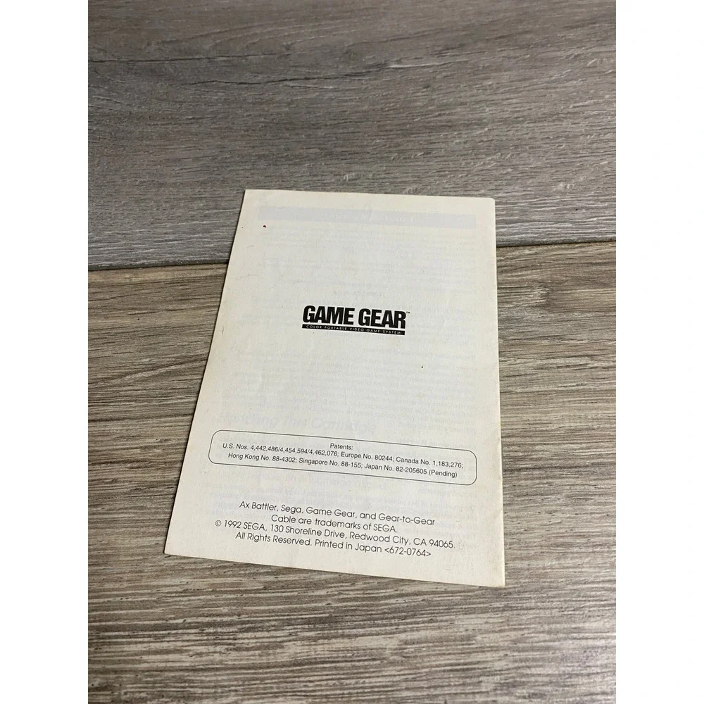 Ax Battler A Legend of Golden Axe‎ Sega Game Gear Instruction Manual Original